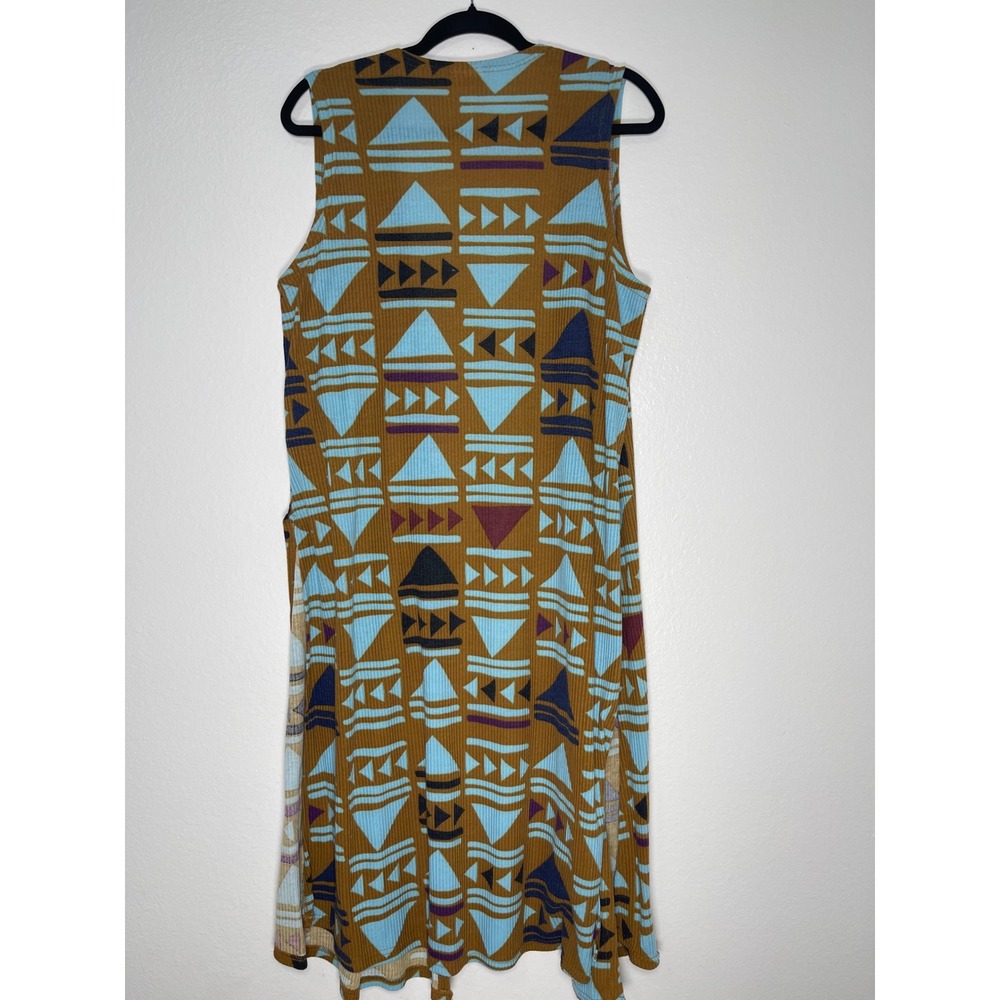 LuLaRoe Joy Vest Womens Medium Mustard Yellow Geometric Ribbed Longline Duster - Picture 4 of 8